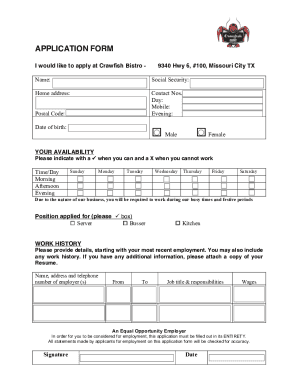 Fillable Online Restaurant Application Form Fax Email Print - pdfFiller