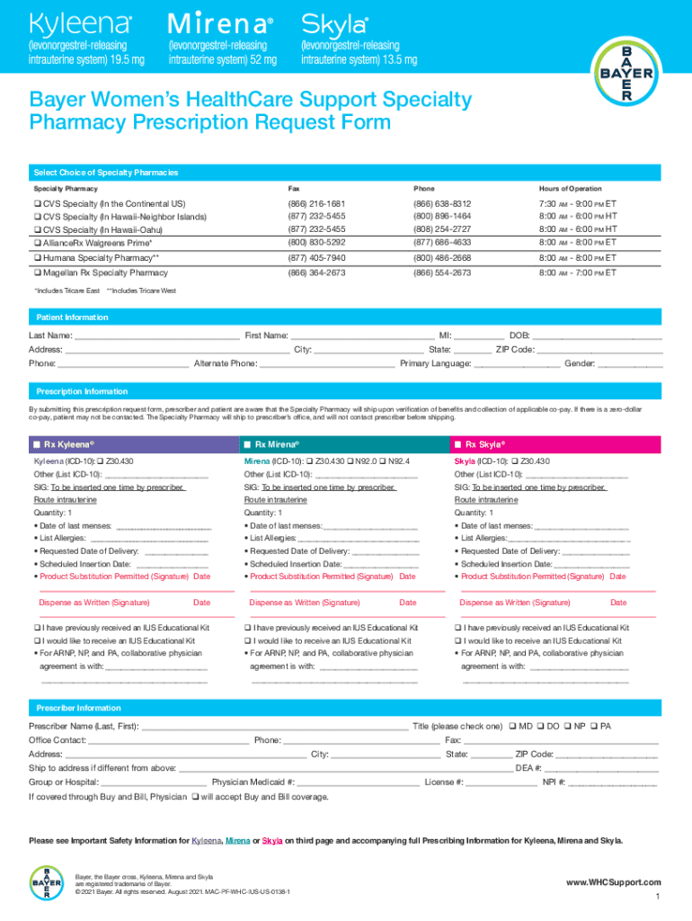 Bayer Pharmacy Prescription Request Form Preview on Page 1