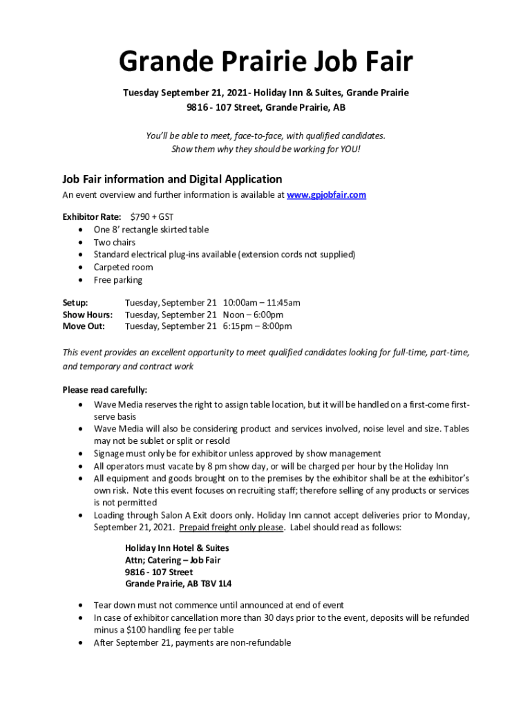 Fillable Online The Next Grande Prairie Job Fair is Tuesday, September