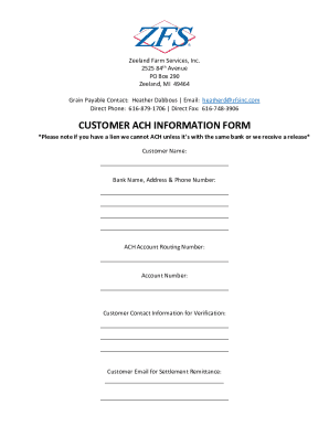 ZFS ACH information form