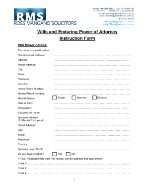 Fillable Online Wills and Enduring Power of Attorney Instruction Form ...