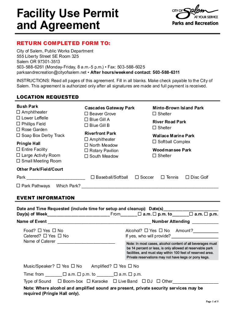 Fillable Online cityofsalem Facility Use Permit ... Preview on Page 1