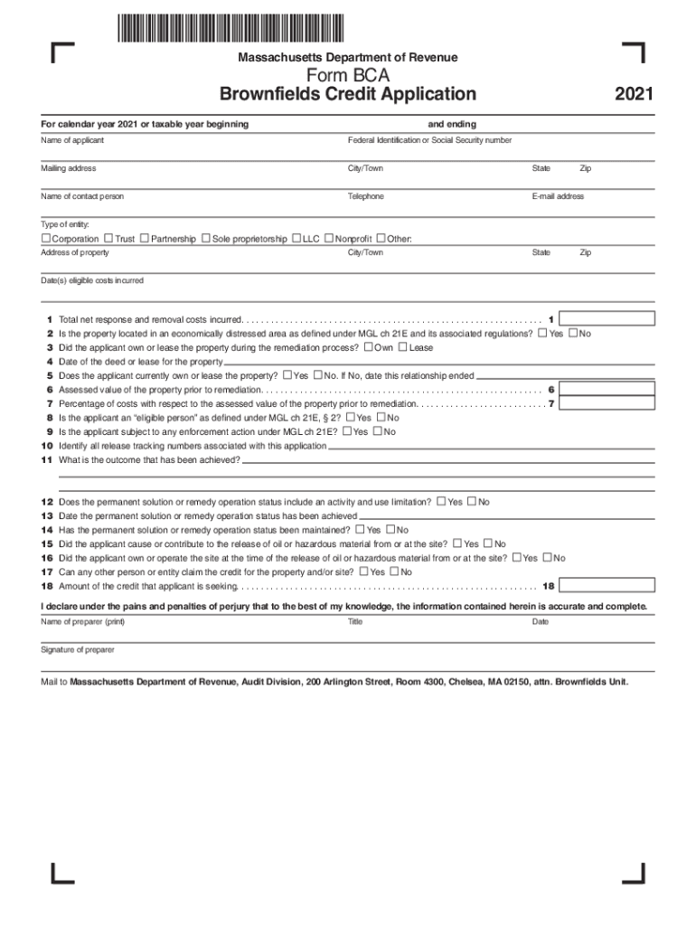 Fillable Online Massachusetts Department of Revenue Form BCA ...