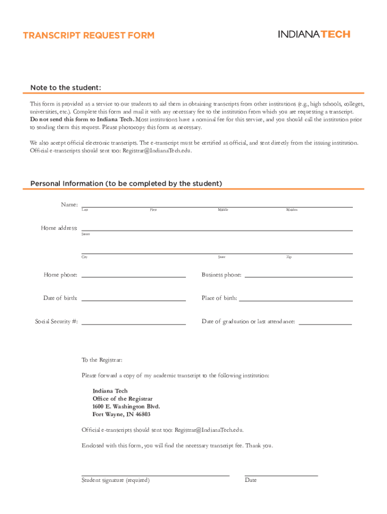 Fillable Online GCU Student Transcripts and Transcript Request Forms ...