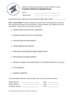 Fillable Online me jhu 136 Printable Student Evaluation Form Templates - Fillable ... Fax Email ...