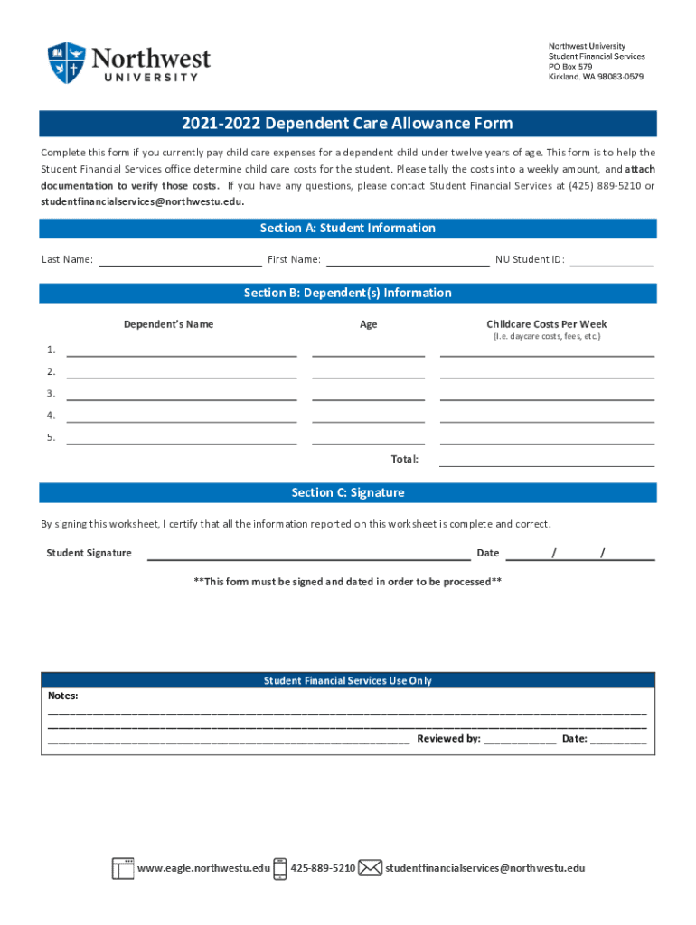 Fillable Online 20222023 Dependent Care Allowance Form Fax Email Print