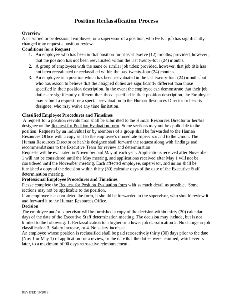 Procedure to Request a Position Reclassification Human hr fvcc