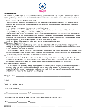 Bike rent terms and credit card form