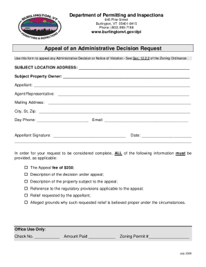 Fillable Online appeal form. Zoning Administration Fax Email Print