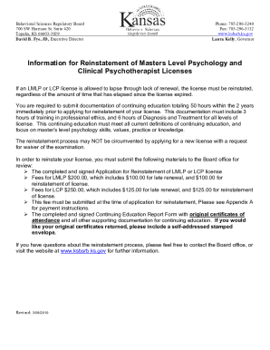 Information for Reinstatement of Masters ... - ksbsrb.ks.gov