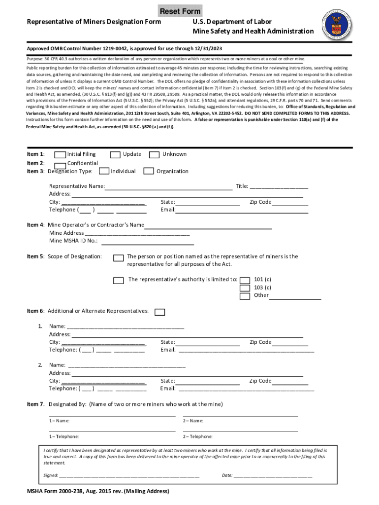 Forms & Online Filing - Mine Safety and Health Administration Preview on Page 1