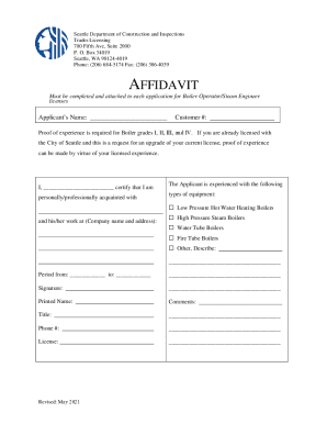 Seattle DCI Form - Steam Engineer and Boiler Operator Affidavit