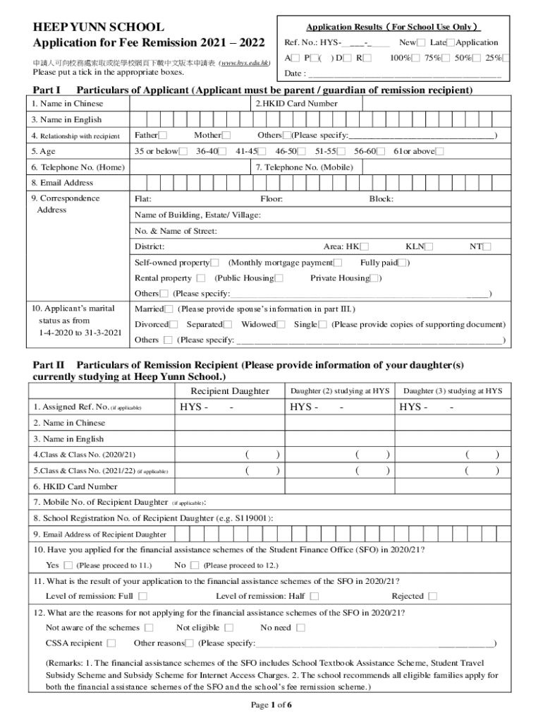 Fillable Online Application for Fee Remission 2021 2022 Fax Email Print