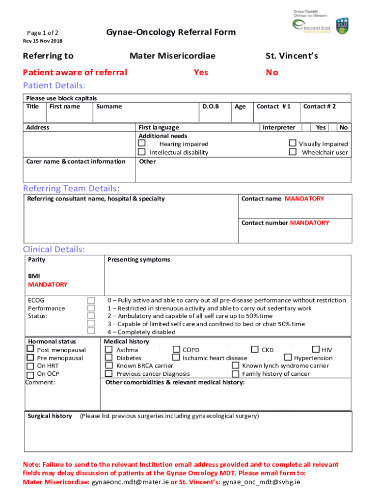 Fillable Online St Vincent's Hospital and Mater Hospital Combined IEHG ...