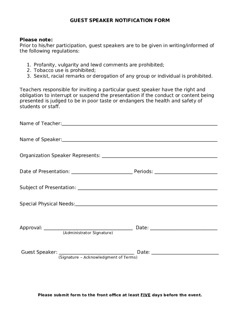 GUEST SPEAKER NOTIFICATION Doc Template pdfFiller
