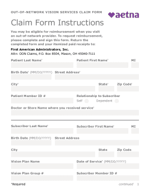 Fillable Online Fillable Online VISION OUT-OF-NETWORK CLAIM FORM Claim ...