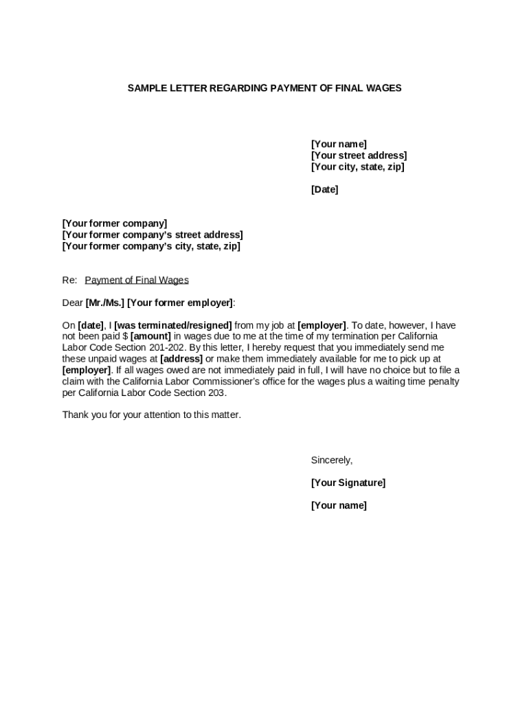 Writing a Demand Letter for Unpaid Wages with Sample ... Doc Template ...