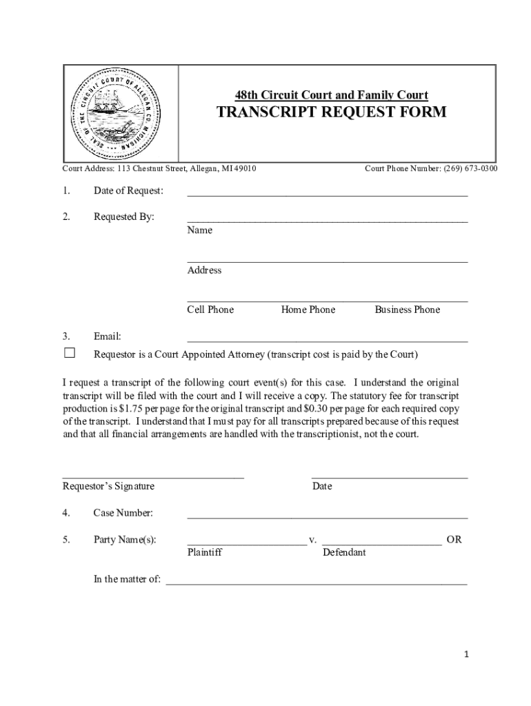 Fillable Online Alabama Court Reporter Transcript Request Form Fax