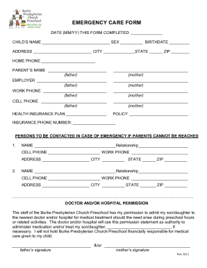 Fillable Online Emergency Care Form 21-22.doc Fax Email Print - pdfFiller