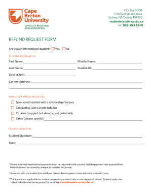 cbu refund form
