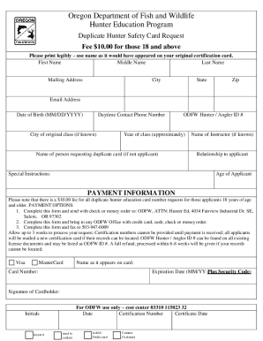 Fillable Online Duplicate Hunter Education card requestOregon ... Fax ...