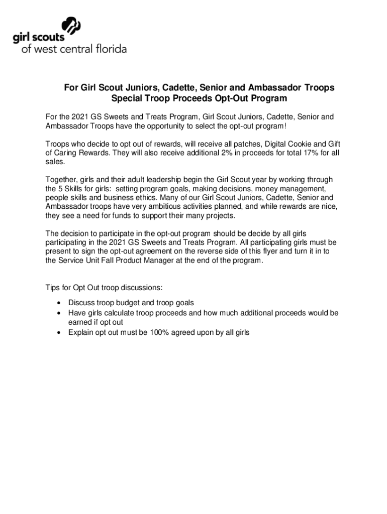 Fillable Online 2021 Opt Out Consent Form Girl Scout Cadette, Senior
