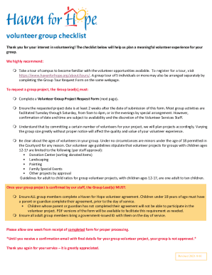 volunteer group application checklist - Haven For Hope