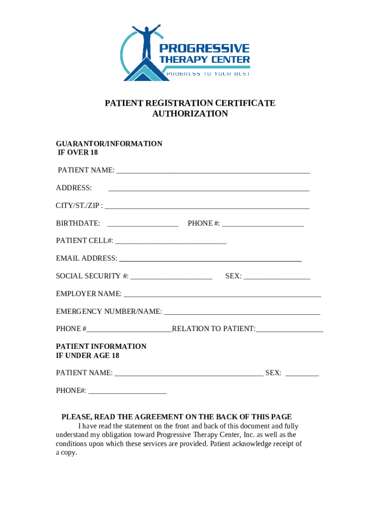 PATIENT REGISTRATION CERTIFICATEAUTHORIZATION Doc Template ... Doc ...