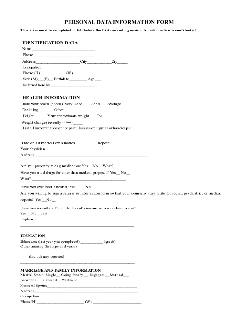 Fillable Online Personal Data Informational Form Fax Email Print ...