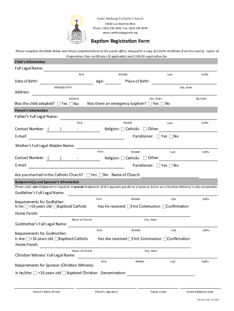 Fillable Online Saint Hedwig Catholic Church in Los Alamitos, CA (562