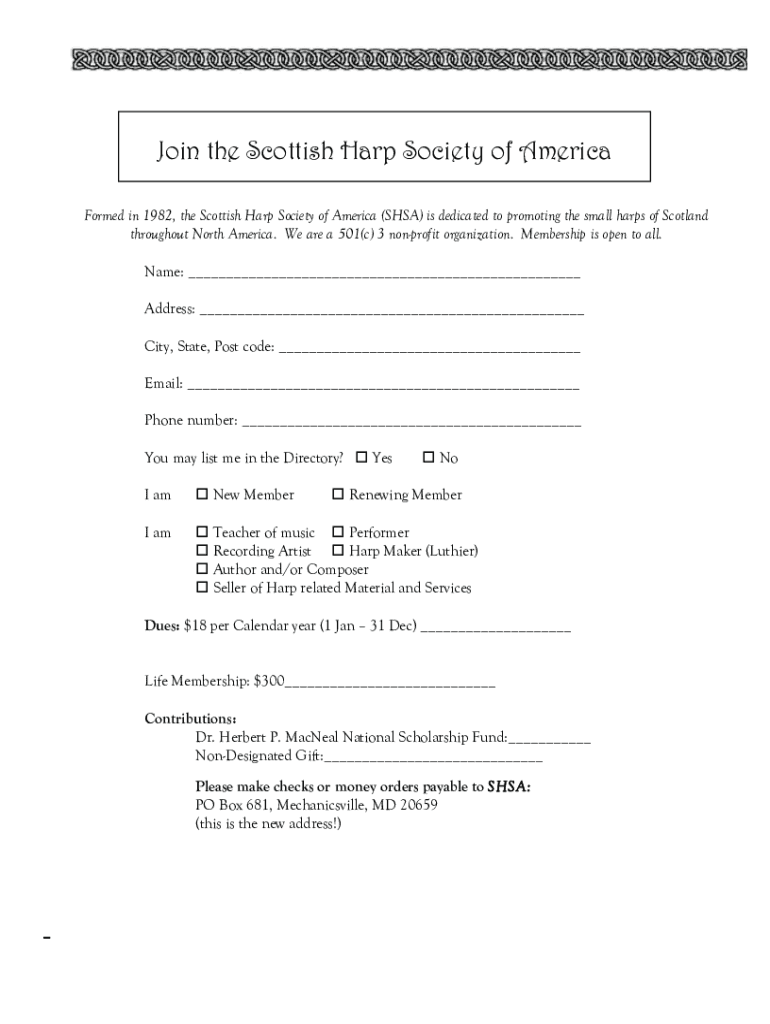 Fillable Online How to joinScottish Harp Society of America Fax Email