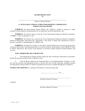 Fillable Online BOARD RESOLUTION of re: TEXAS EDUCATIONAL EMPLOYERS ...