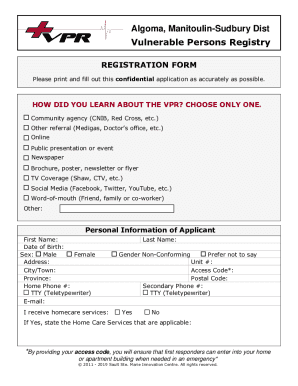 Vulnerable Persons Registry Registration Form