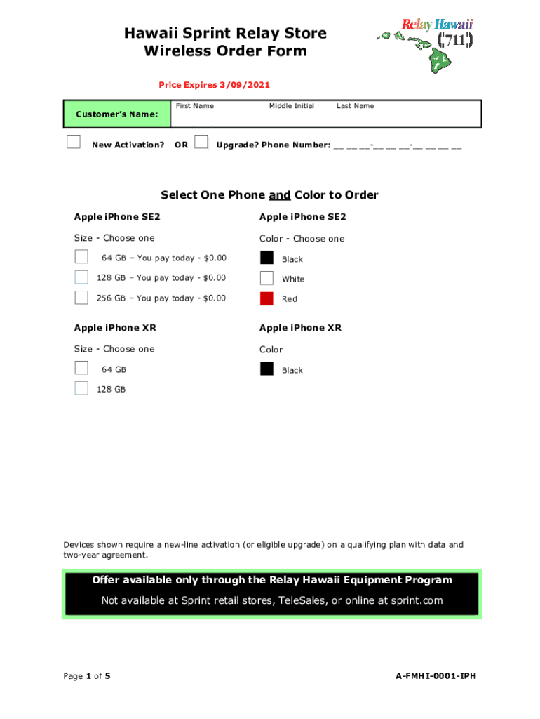 Fillable Online Fillable Online Sprint Relay Store Wireless Order Form