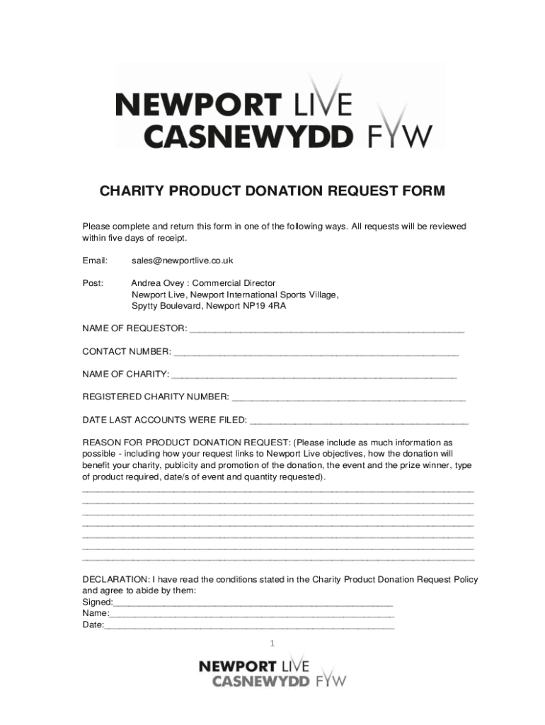 Fillable Online CHARITY PRODUCT DONATION REQUEST FORM Fax Email Print ...
