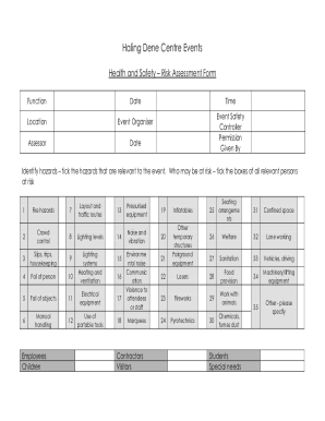 Event health and safety risk assessment form - events guide. Event health and safety risk assessment form - events guide