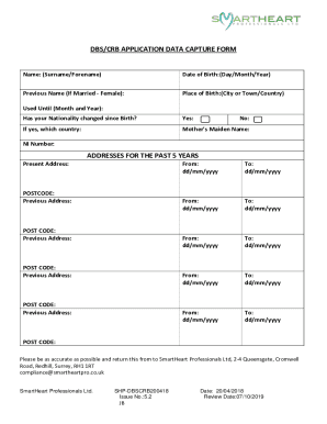 Fillable Online DBS/CRB APPLICATION DATA CAPTURE FORM Fax Email Print ...