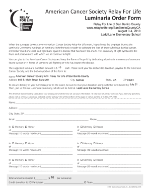 Relay For Life Luminaria Form : American Cancer Society ...