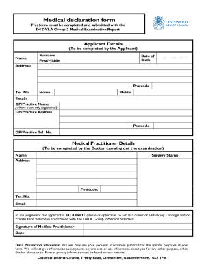 www.pdffiller.com470250465--MEDICAL-DECLARATIONFillable Online MEDICAL DECLARATION FORM - westoxon.gov.uk ...