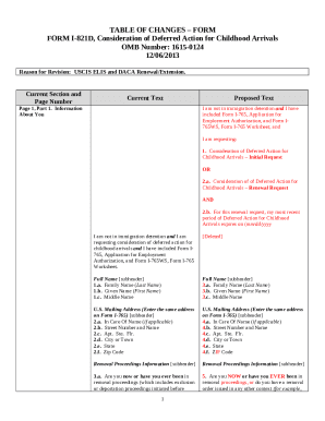 TABLE OF CHANGESFORM FORM I-821D, Consideration of ...