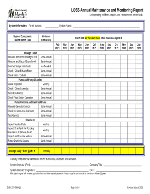 Large On-site Sewage System (LOSS) Annual Maintenance and Monitoring Report form. a SAMPLE report form for reporting LOSS annual maintenance and monitoring activities
