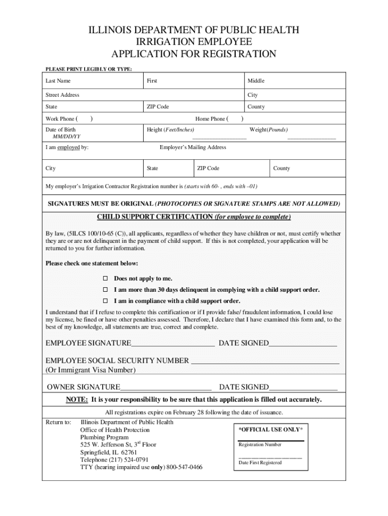 Fillable Online Irrigation Contractors Application for Registration of
