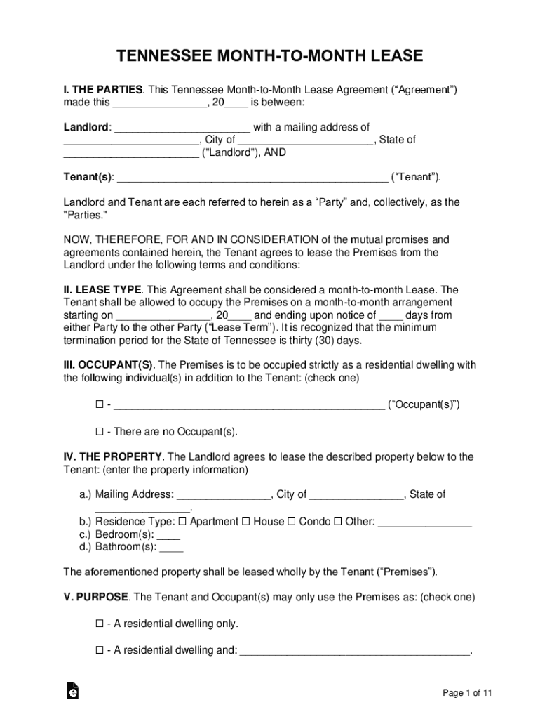 Tennessee Rental Lease Agreement Template 2021PDF & DOC Preview on Page 1