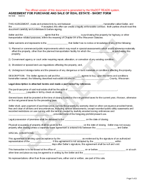 Fillable Online dot wi DT1895 - Agreement for Purchase and Sale of Real ...