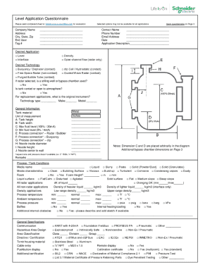 SE Level Application Questionnaire. Buoyancy, Displacer, d/p Cell, Hydrostatic, Radar, Bubbler