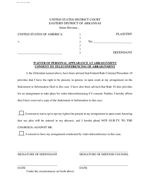 WAIVER OF PERSONAL APPEARANCE AT ARRAIGNMENT