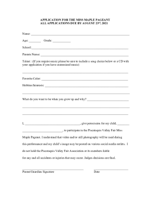 APPLICATION FOR THE MISS MAPLE PAGEANT ALL APPLICATIONS ...