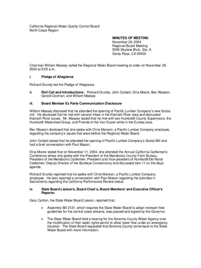Fillable Online North Coast Regional Water Quality Control Board
