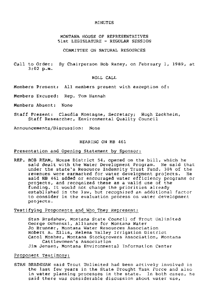 Fillable Online By Chairperson Bob Raney, on February 1, 1989, at Fax ...