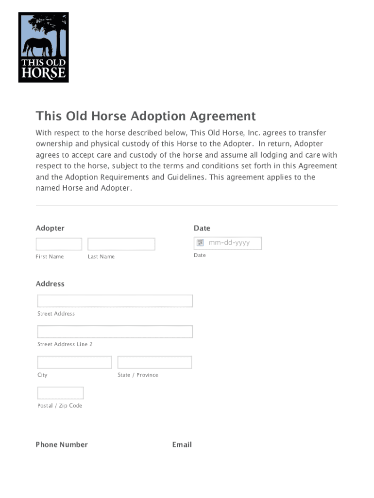 Fillable Online This Old Horse Adoption Agreement Fax Email Print ...